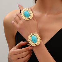Conjunto de Pulsera y Anillo de Turquesa Diseño Retro Exagitado con Inlay Europeo-Americano - details 0