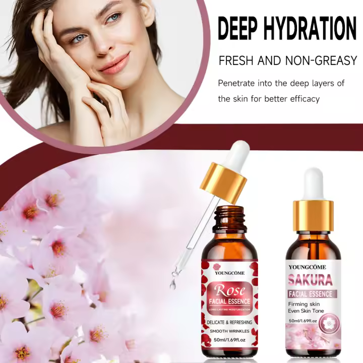 Sakura-Conjuntos para el cuidado de la piel, suero Facial de rosas, tóner, limpiador Facial, crema de protección solar, hidratación, levantamiento, esencia de líneas finas firmes - 1
