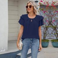 Tops elegantes de Color sólido para mujer, blusa holgada de manga corta, nueva camisa de gasa con cuello redondo para mujer - details 18