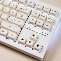 124 key Cute Cat PBT Sublimation Moa Ball Cap White Minimalist Small Font nical Keyboard Keycaps - details 0