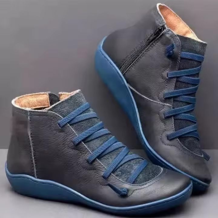 Botas de nieve para mujer, botines planos de piel auténtica, con cordones, estilo vintage, para primavera e invierno, 2022 - 1
