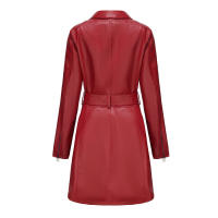 Gabardina cortavientos de piel sintética para mujer, chaquetas con cinturón, abrigo largo medio - details 46