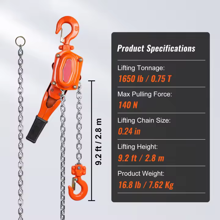 SucceBuy Polipasto de cadena manual con palanca, acero al carbono galvanizado G80, freno de doble trinquete Weston, para muelle de fábrica de garaje - 1