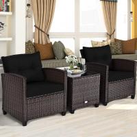Conjunto de jardín exterior de ratán de 3 piezas, 1 mesa auxiliar de vidrio templado y 2 sillas con cojines, muebles de jardín terraza balcón exterior (negro) - details 7