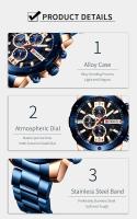 Reloj CURREN 8336 de lujo de primera calidad para hombre, de cuarzo, moderno, único, con calendario, resistente al agua, correa de acero inoxidable, dorado, azul y negro - details 4