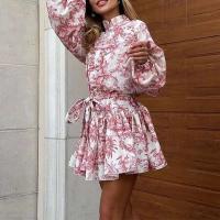 Vestido de Cinturón de Encaje Impreso Vintage Moda de Primavera-Verano para Mujeres - details 8
