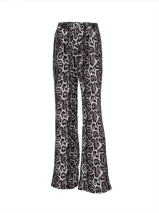 Pantalones de mujer de talle alto con estampado de leopardo cómodos clásicos de los años 90 - 1