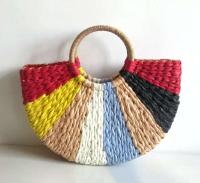 Artículo vendedor caliente azul verde multicolor tejido a mano raya ratán verano mano playa bolso de mano para mujer de moda - details 6