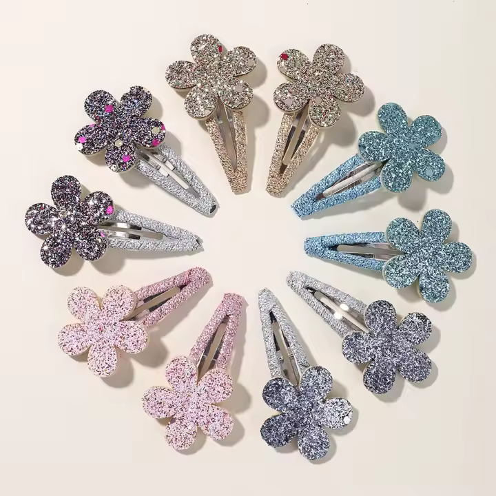 Clips de Cabello de Conejo BB de Flores Brillantes 10 Piezas Hechas a Mano para Niñas Lindas - 1