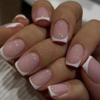 ARTAUG 24PCS Uñas Postizas Cortas En Rosa Y Blanca Estilo Francés Con Punta Blanca Conjunto De Uñas Postizas Cubiertas Falsas De Plástico Uñas Charms - details 0