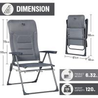 Silla de Jardín Plegable de Aluminio 150kg con Respaldo 7 Posiciones Alto Ajustable con Reposabrazos Reposacabezas Acolchado (2 Piezas, Gris) - details 2
