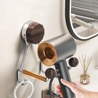 Estante para secador de pelo montado en la pared, estilo ventosa, estante de almacenamiento con ventosa para ahorrar espacio, aspecto de madera ajustable - details 10