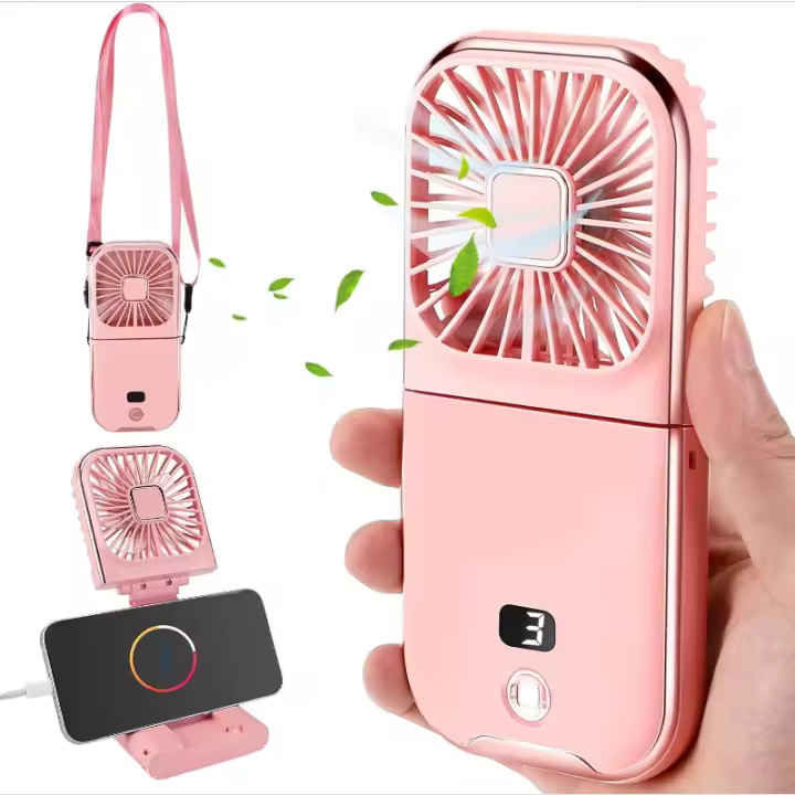 Mini Ventilador De Mano Portatil, Ventilador Portatil Usb, con 4 Velocidades Silencioso y Power Bank, Ventilador Personal Plegable para Interior Viajes Oficina - 1