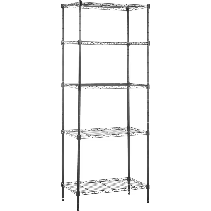 Unidad de almacenamiento estrecha de 5 baldas con estantes ajustables en altura y patas niveladoras, peso máximo de 453 kg, Cromado, 34 cm x 58,9 cm x 152,5 cm (D x W x H) - 1