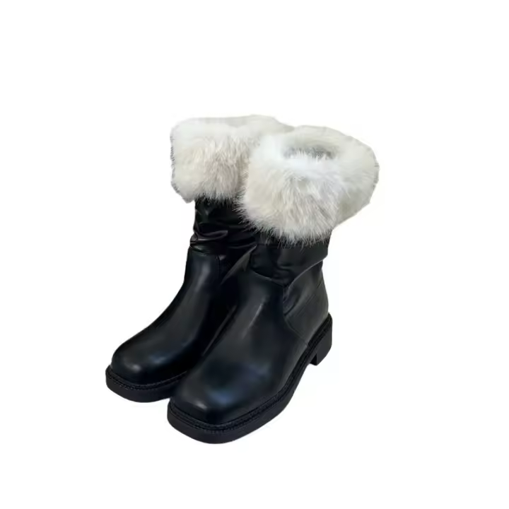 Botas de algodón de felpa de suela gruesa botas de nieve botas cortas cálidas de tacón grueso - 1