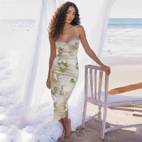 BUNO-Vestidos de invitados de boda para mujer, fiesta de noche elástico para Vestido de satén, traje Floral elegante para Festival y Club nocturno, verano - details 5