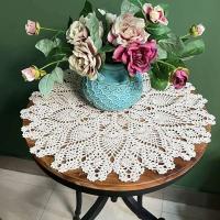 Posavasos ENCE vintage y chic hecho a mano de crochet de algodón natural RD de 60 cm, mantel para una sola persona, funda de sofá - details 0