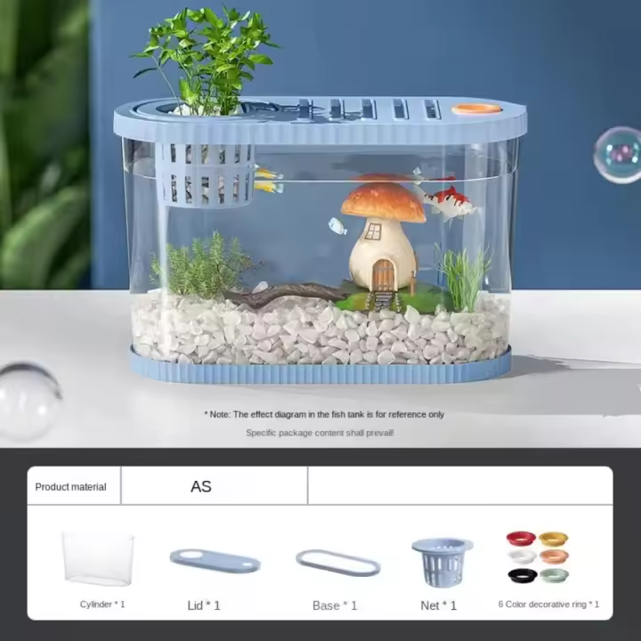 Pecera de sobremesa irrompible, ahorradora de espacio, de plástico transparente con compartimento para filtro, pecera transparente de mesa. - 1