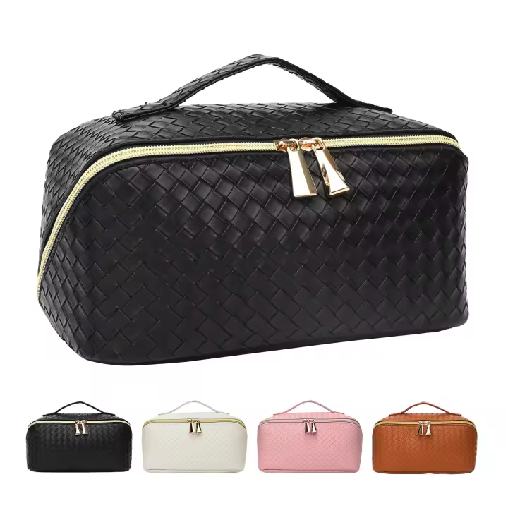 Bolsa de maquillaje de viaje de gran capacidad, bolsa de cosméticos impermeable de cuero PU portátil - 1