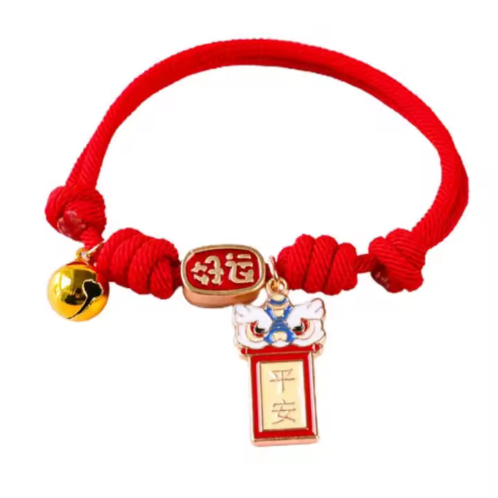 Collar de campana hecho a mano de dibujos animados para mascotas, Collar de gato trenzado de estilo chino ajustable, Collar para cachorro, accesorios para fotos - 1