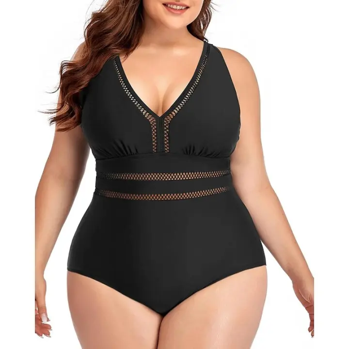 Traje de Baño de Una Pieza Grande para Mujer Bañador Reductor de Barriga Sexy con Cuello en V y Pecho Plano Perfecto para la Playa - 1