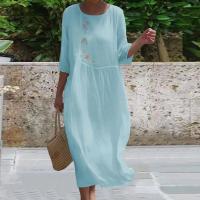 Vestido Vintage con bordado Floral para mujer, ropa de playa, manga corta, cuello redondo, algodón y lino, estilo bohemio, Verano - details 5