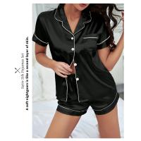 Conjunto De Pijamas De Seda Y Satén Para Mujer Verano Con Cuello Redondo Y Shorts 2 Piezas Dormitorio Elegante Pijama De Noche - details 12