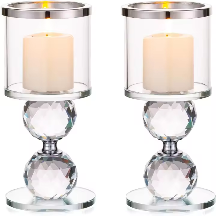 Velas de Cristal Portavelas 2 Piezas de Candelabros de Vidrio Transparente - 1