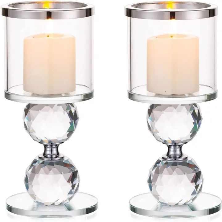 Velas de Cristal Portavelas 2 Piezas de Candelabros de Vidrio Transparente - 1