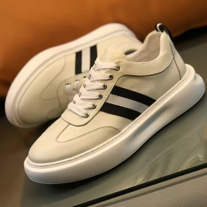 Zapatos blancos de estilo británico de cuero, zapatos de plataforma con aumento para hombres - 1