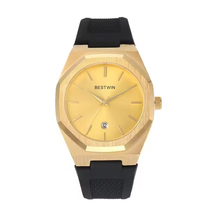 Reloj octogonal con cinta de silicona para hombre, cronógrafo de cuarzo deportivo plateado personalizado, calendario de moda - 1