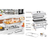 Paquete de 4 platos, juego de Buffet de platos de frotamiento de acero inoxidable de 9 cuartos con marco plegable, calentadores de alimentos para fiestas, suministros de Catering, - details 1