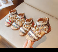 Zapatos informales bohemios para niñas, Sandalias planas con cremallera trasera, con borlas, transpirables, de verano - details 2