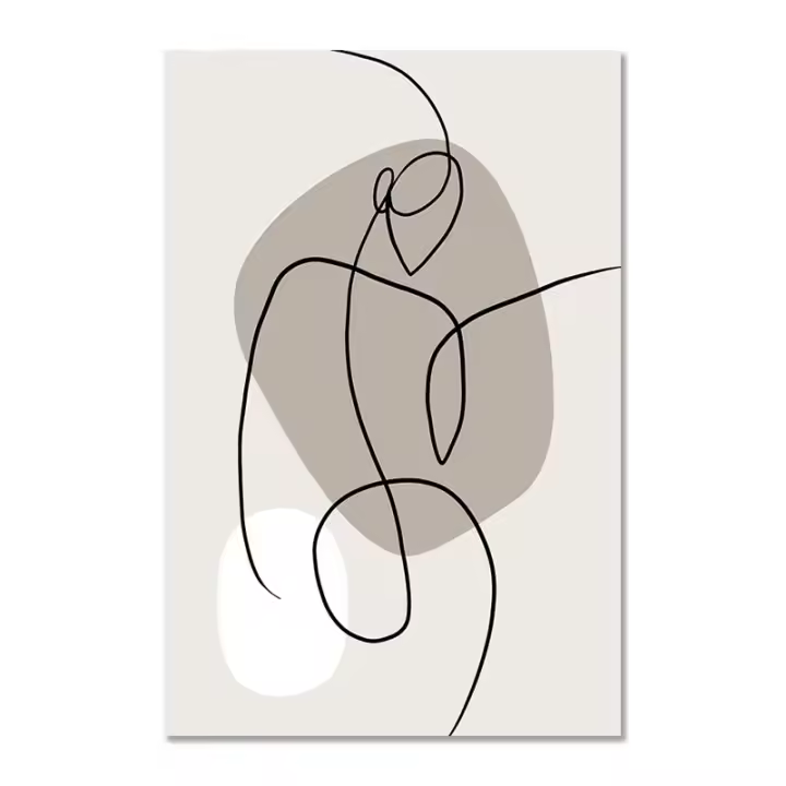 Cuadro de Lienzo Abstracto en Blanco y Negro con Líneas Minimalistas Impresión Nórdica Póster de Mujer Arte de Pared Moderno para Sala de Estar Decoración de Iluminación y Arte - 1