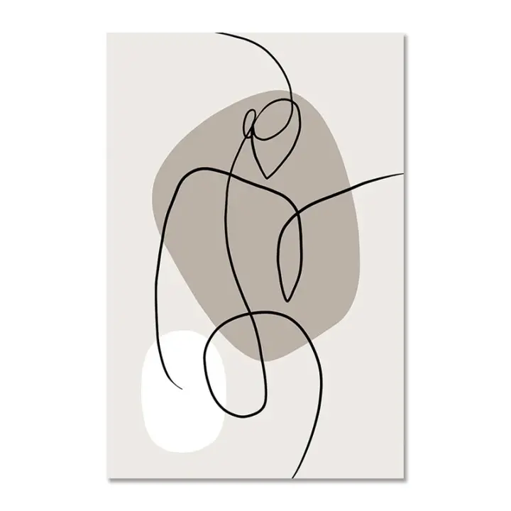 Cuadro de Lienzo Abstracto en Blanco y Negro con Líneas Minimalistas Impresión Nórdica Póster de Mujer Arte de Pared Moderno para Sala de Estar Decoración de Iluminación y Arte - 1