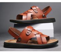 Sandalias planas de cuero para hombre con correa ajustable de doble propósito, cómodas sandalias de playa antideslizantes con punta abierta - details 16