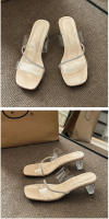 Alpargatas, cuña, tira transparente, tacones altos, desgaste de las mujeres, nueva moda, cabeza redonda, tacón grueso, Internet, celebridad, zapatillas de cristal, sandalias de las mujeres - details 21