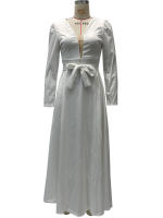 Vestido de mujer con satén blanco socialité que parece delgado y alto, vestido estilo francés - details 9