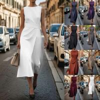 Elegante Vestido Largo de Verano 2025 Cuello Redondo Sexy, Cintura Alta, Manga Sin Aros, Moda para Mujeres - details 0