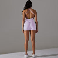 Hamidou-Conjuntos de Yoga cortos para mujer, Sujetador deportivo con espalda bonita, ropa deportiva, atuendo deportivo para mujer, Top corto para correr, pantalones cortos, ropa de entrenamiento - details 24
