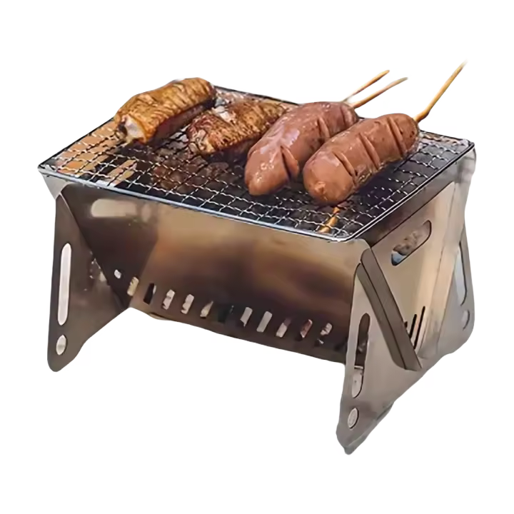 Barbacoa portátil para exteriores, pequeña parrilla plegable, estufa de leña de acero inoxidable, picnic, cocina - 1