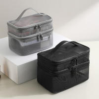Bolso De Viaje Organizador De Maquillaje 2 Capas Transparente Plegable Con Malla Y Cierre De Cremallera Gran Capacidad Para Kit De Limpieza 2024 - details 1