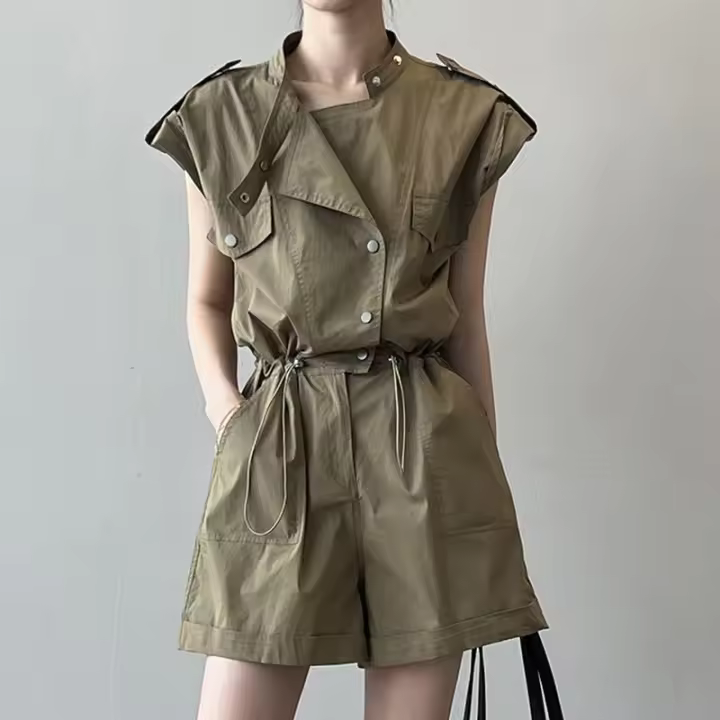 Ropa de trabajo Mono Pantalones cortos, Mono Verano Fino, Pantalones Mono de pierna ancha Traje de moda. - 1