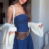 Vestido de moda con hombros descubiertos para mujer, Vestidos largos ajustados sin mangas con espalda descubierta de mezclilla para mujer, Vestidos de primavera y verano 2025 para mujer - details 11