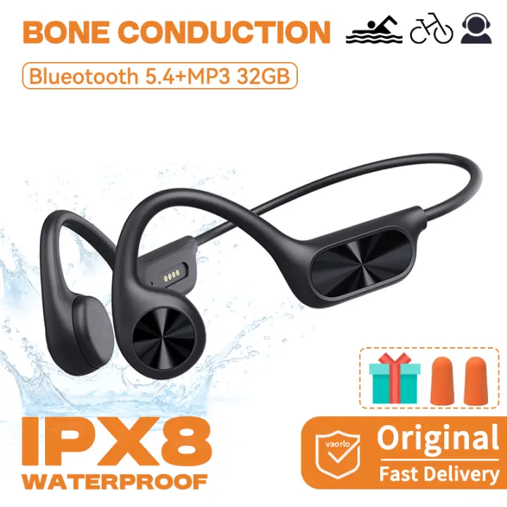 VAORLO Auriculares de conducción ósea para natación, audífonos inalámbricos con Bluetooth, reproductor MP3 impermeable IPX8 con memoria de 32G, Hifi, gancho para la oreja, deportivos - 1