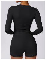 Conjunto de Yoga de 2 Piezas para Mujeres Ropa Deportiva de Gimnasio Leggings Fitness Top Corto de Manga Larga Pantalones Deportivos Traje de Entrenamiento Material de Lining Nylon Temporada Primavera/Verano - details 17