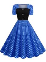Women summer casual polka dot print short sleeve a line party vintage elegant midi dress - details 23