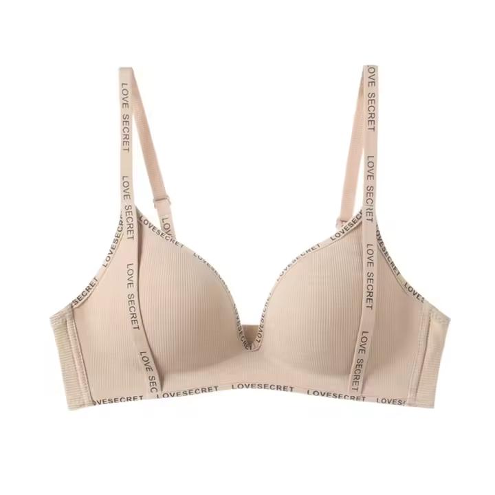 Sujetador con escote en V profundo inalámbrico con letras en inglés, ropa interior push-up ajustada a prueba de golpes, sujetador antiflacidez sin marcas para mujer - 1