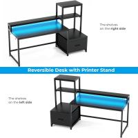 Impresora de Escritorio Doméstica Reversible de 175cm con Luces LED Estantes para Juegos y Trabajo para el Hogar Negro - details 3