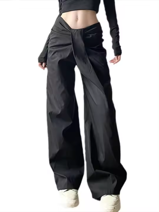 Pantalones de pierna ancha de moda coreana con cinturilla Ropa urbana para mujer - 1